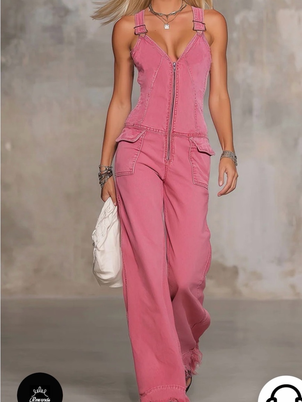 Sleeveless Pink Utility Jumpsuit with Front Zip and Wide Legs